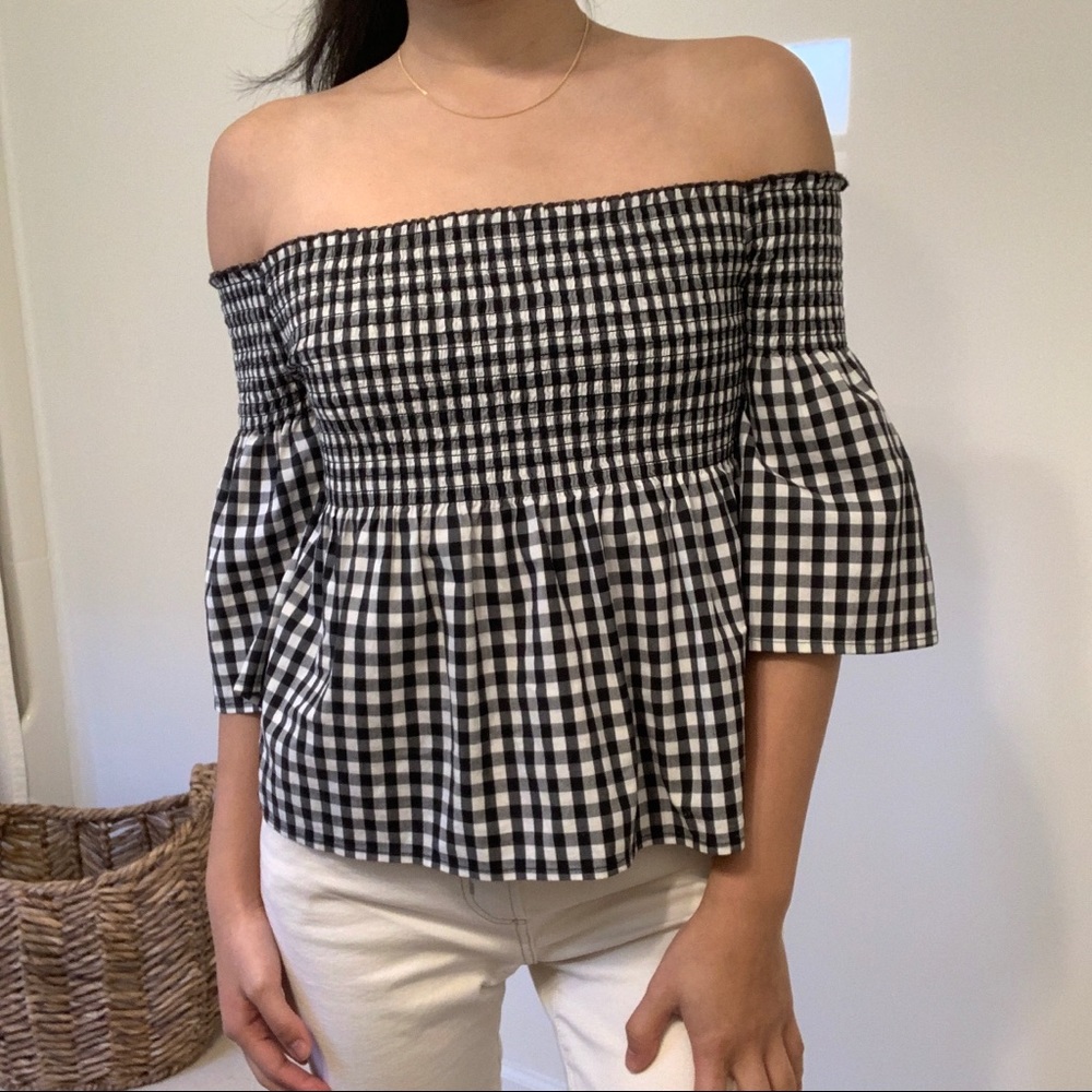 Hollister off the shoulder gingham peplum top